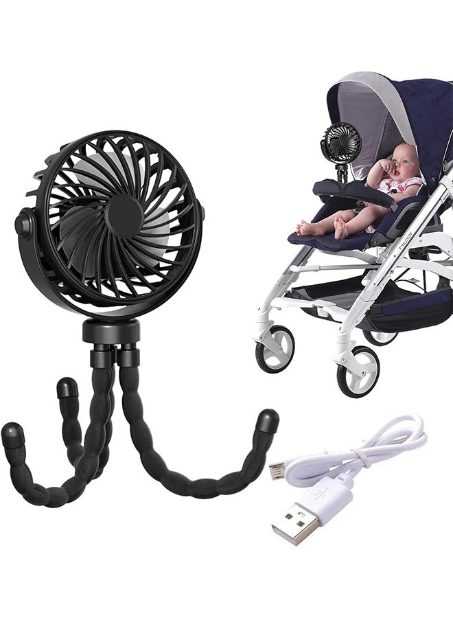 KANGLI Baby Stroller Fan, Rechargeable Portable Fan , 3 Wind Speed, 360-Degree Rotation, Ultra-Low Noise Level, Safe Mini Fan for Your Baby (Black) - Image 1