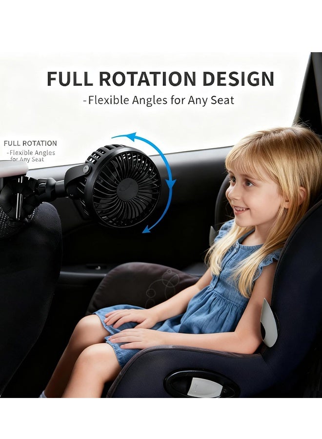 KANGLI Baby Stroller Fan, Rechargeable Portable Fan , 3 Wind Speed, 360-Degree Rotation, Ultra-Low Noise Level, Safe Mini Fan for Your Baby (Black) - Image 2