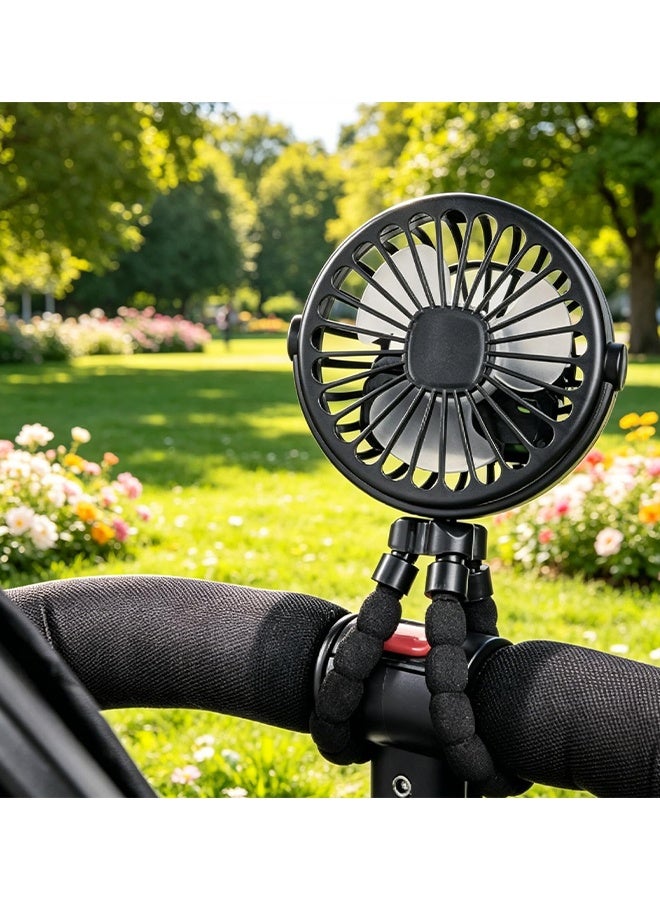 KANGLI Baby Stroller Fan, Rechargeable Portable Fan , 3 Wind Speed, 360-Degree Rotation, Ultra-Low Noise Level, Safe Mini Fan for Your Baby (Black) - Image 3