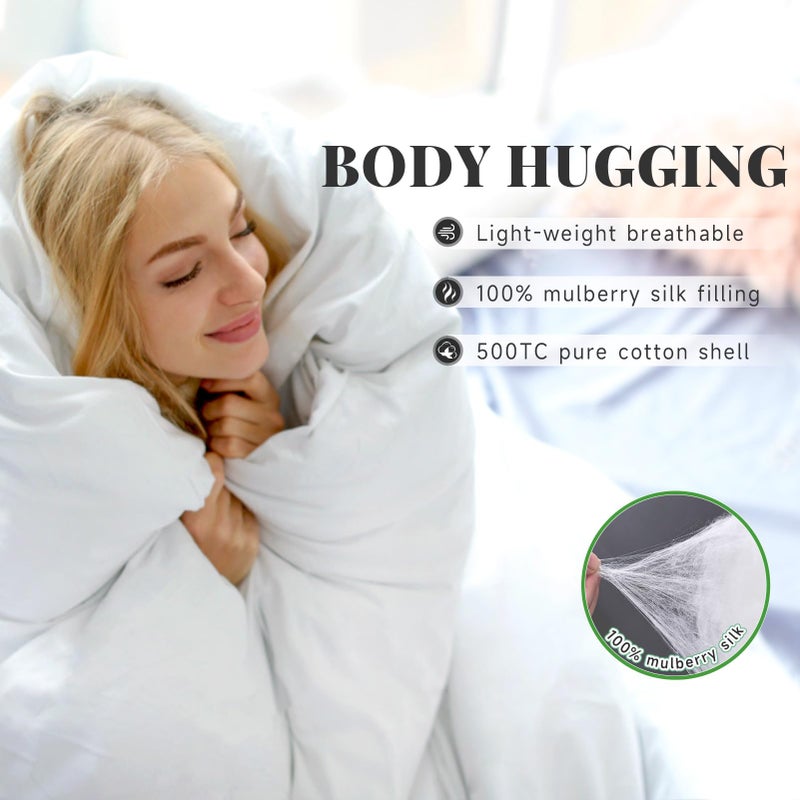THXSILK All Season Mulberry Silk Comforter/Duvet/Quilt, 100% Grade 7A Natural Long Strand Silk Bedding, Pure Cotton Shell(White), Queen Size 87in x 91in/220cm x 230cm, Silk Weight 2.76lb/1.25kg - Image 3