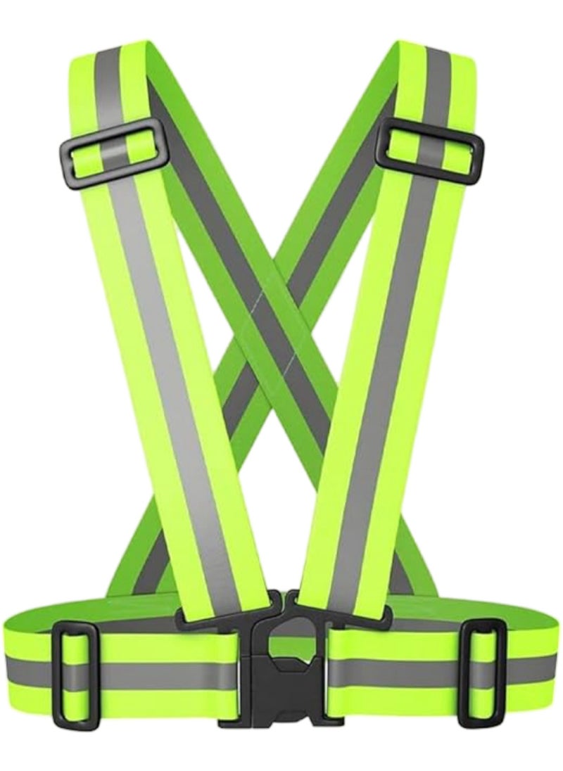Scrolls Reflective Adjustable High Visibility Cross-Belt Harnes safety Vest, Reflective Running Gear, High Visible Reflective Gear for Sports Outdoor Cycling Supplies Protective Night Running, Adjustable Vest- Fluorescent Yellow-Green  - Image 1