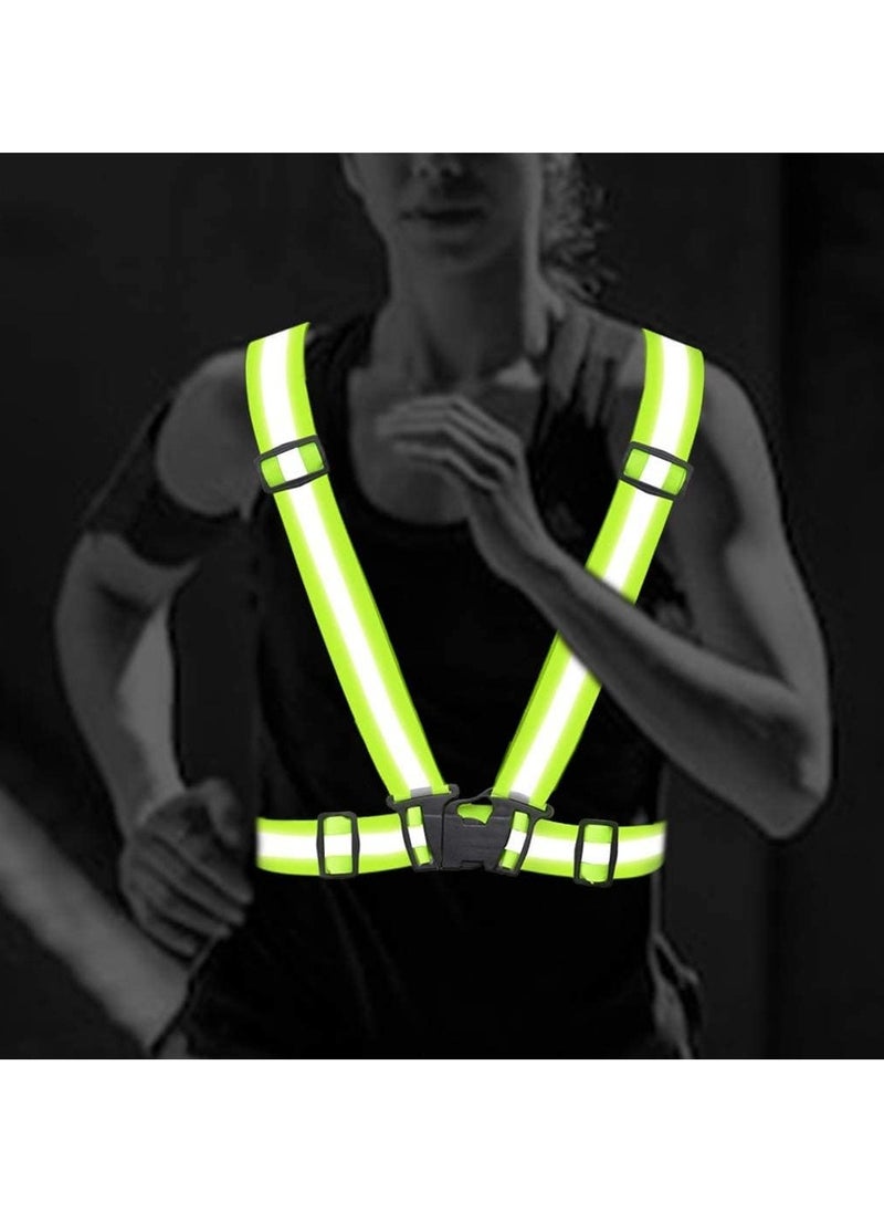 Scrolls Reflective Adjustable High Visibility Cross-Belt Harnes safety Vest, Reflective Running Gear, High Visible Reflective Gear for Sports Outdoor Cycling Supplies Protective Night Running, Adjustable Vest- Fluorescent Yellow-Green  - Image 3