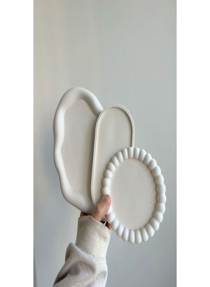 Boho Style Concrete Decorative Trays for Jewelry & Keys – Set of 3 - Image 1