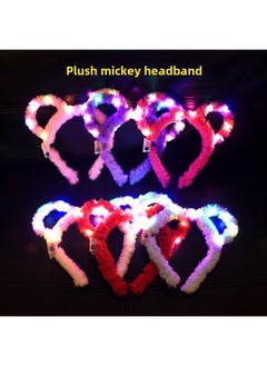 Luminous Rabbit Ears Headband Plush Mickey Headwear Luminous Headband Cat Ears Sweep Code Activity Small Gift-Color:Luminous Mickey Hairband Rose Red