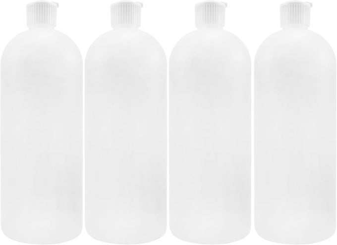 32-OUNCE FLIP TOP PLASTIC SQUEEZE BOTTLES (4-PACK); SPOUT STYLE TOPS, NATURAL COLOR