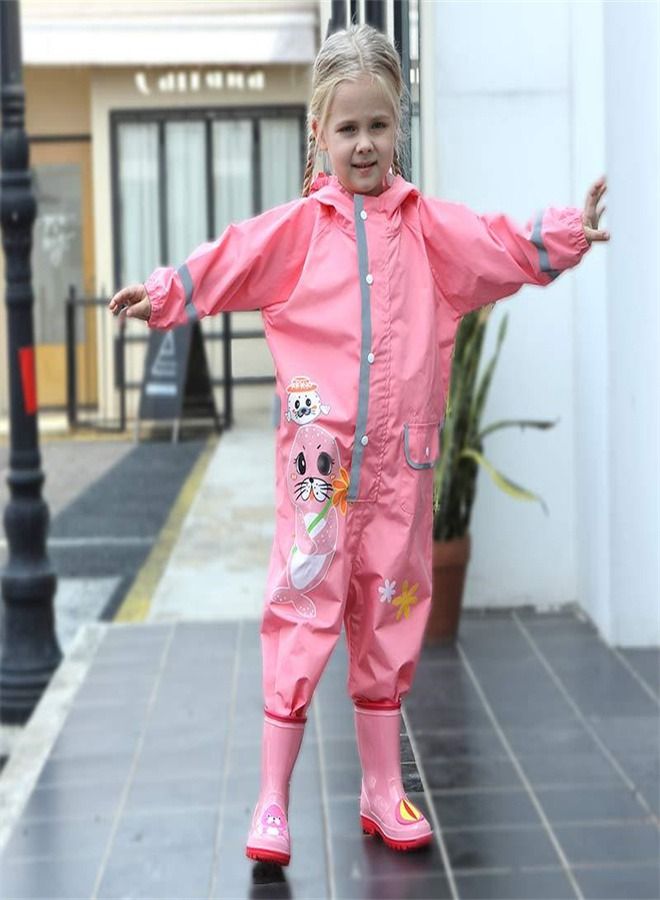 Loquat Children's Lightweight Hooded Poncho Reflective Strip One-Piece Raincoat 