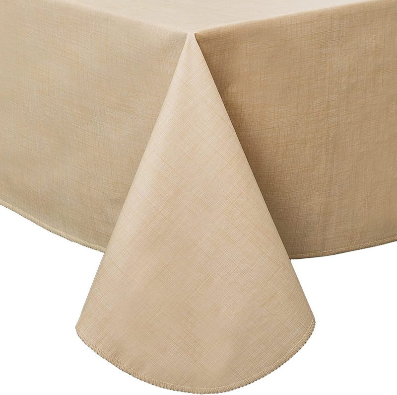 Pioggia Vinyl Tablecloth with Flannel Backing Rectangle Waterproof OilProof Plastic Table Cloth Wipeable PVC Table Cover for Indoor and Outdoor Beige 60 x 102 Inch