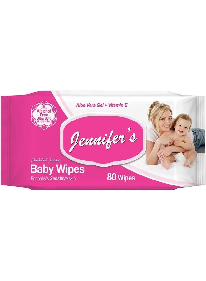 Jennifer's Aloe Vera Gel And Vitamin E Baby Wipes 80's - Image 1