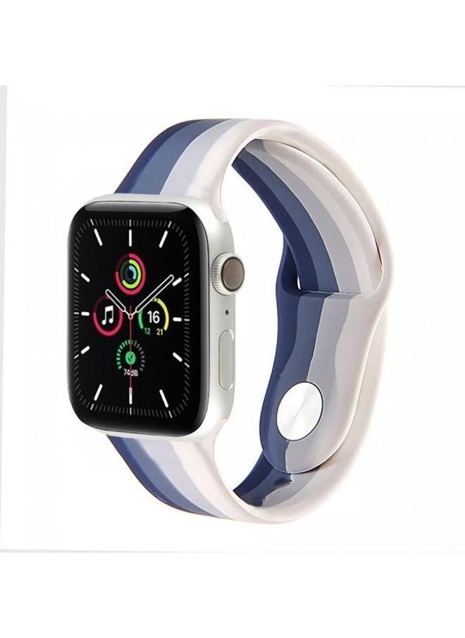 NIBEMINENT - Silicone Band for Apple Watch Series 6 Blue/White - Image 1