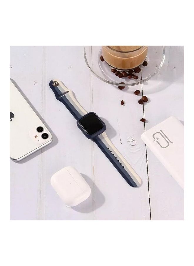 NIBEMINENT - Silicone Band for Apple Watch Series 6 Blue/White - Image 1