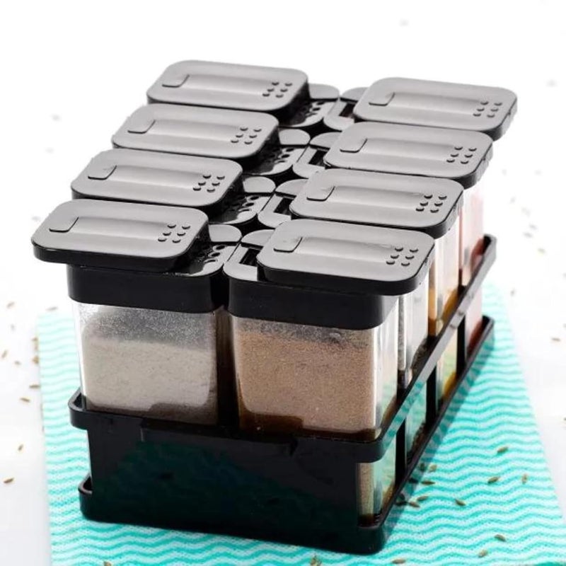 TASMAX 8 Pcs Sets Airtight Masala Box For Kitchen Masala Container For Kitchen Spice Jars Multi Storage Container For Kitchen Easy Flow Spice Storage Container With Tray Spice Jars Plastic Black - Image 3