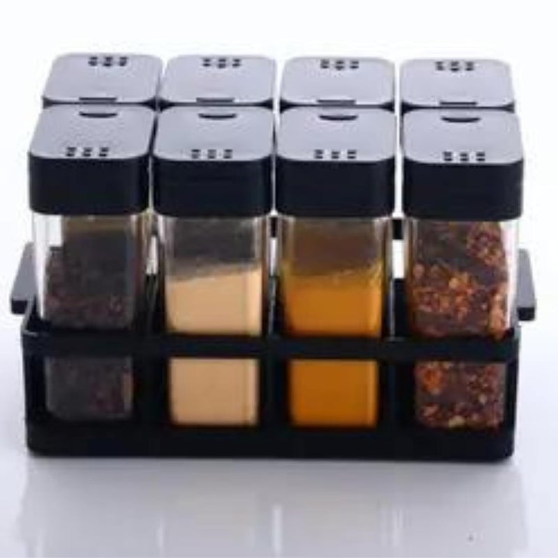 TASMAX 8 Pcs Sets Airtight Masala Box For Kitchen Masala Container For Kitchen Spice Jars Multi Storage Container For Kitchen Easy Flow Spice Storage Container With Tray Spice Jars Plastic Black - Image 2