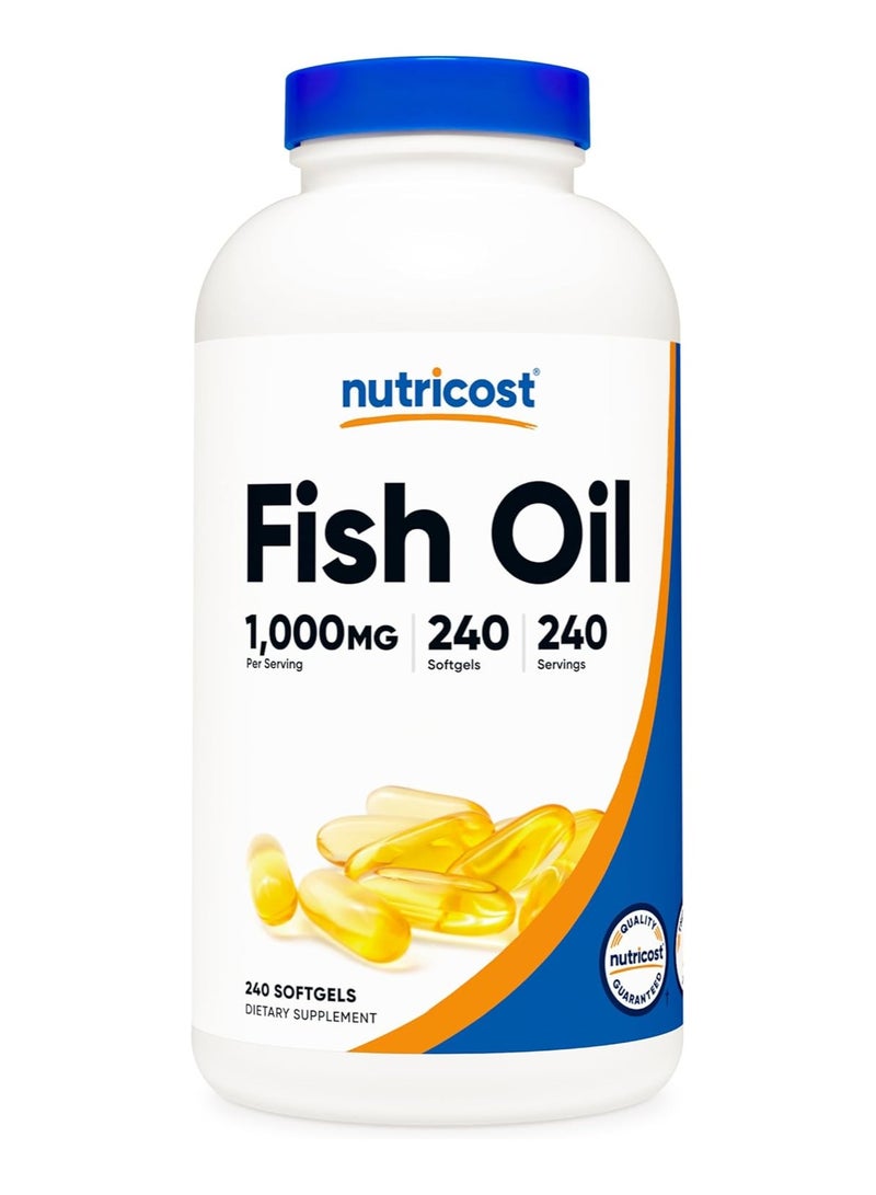 Nutricost Nutricost Fish Oil Omega 3 Softgels with EPA & DHA (1000mg of Fish Oil, 560mg of Omega-3), 240 Softgels, Non-GMO, Gluten Free  - Image 1