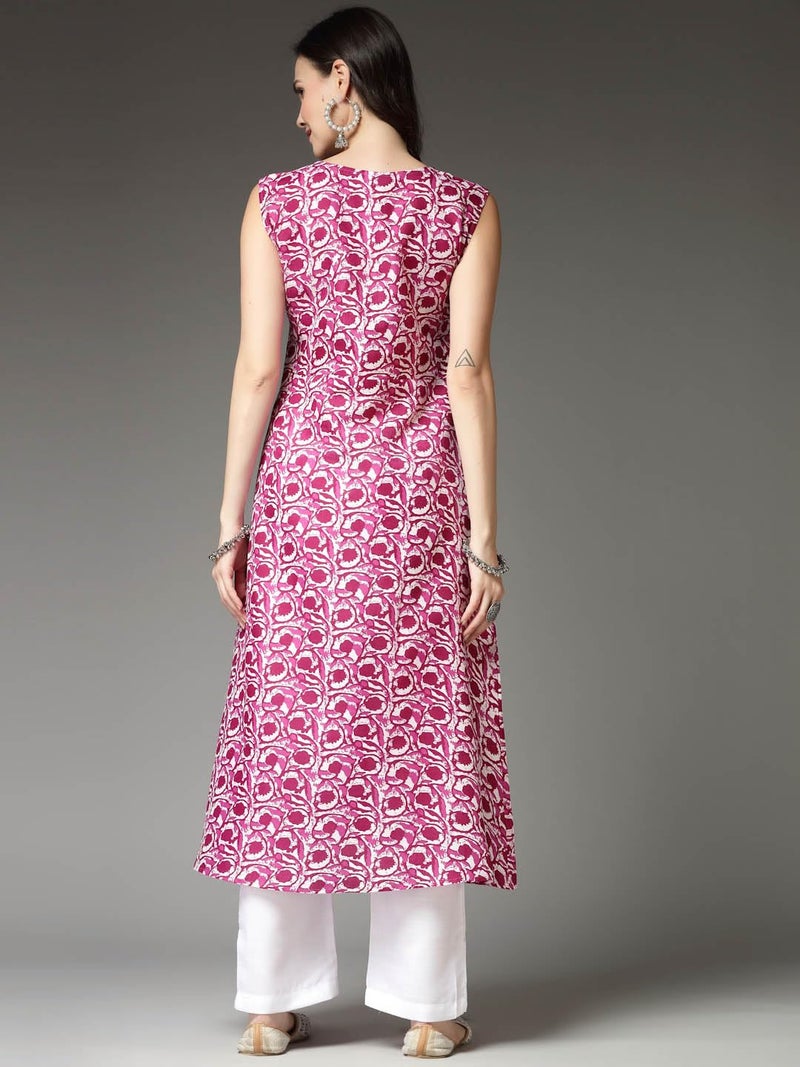 Stylum Women's Floral Printed Cotton Blend A-Line Kurta Purple - Image 2