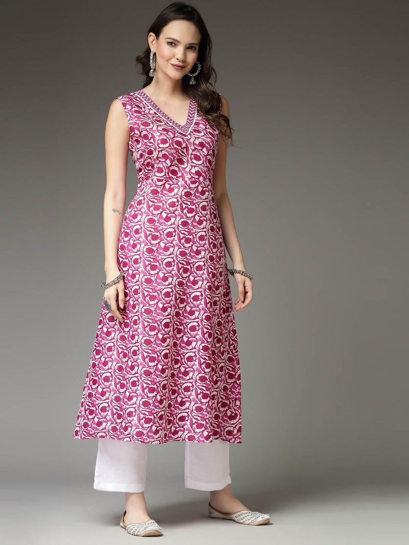 Stylum Women's Floral Printed Cotton Blend A-Line Kurta Purple - Image 3