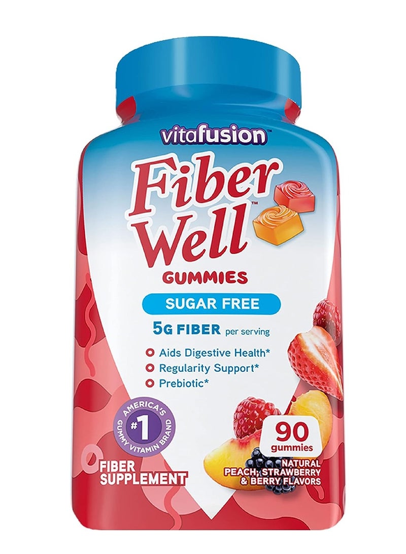 Vitafusion مكملات الألياف الخالية من السكر بنكهة الخوخ والفراولة والتوت الأسود 90 حبة - Image 1
