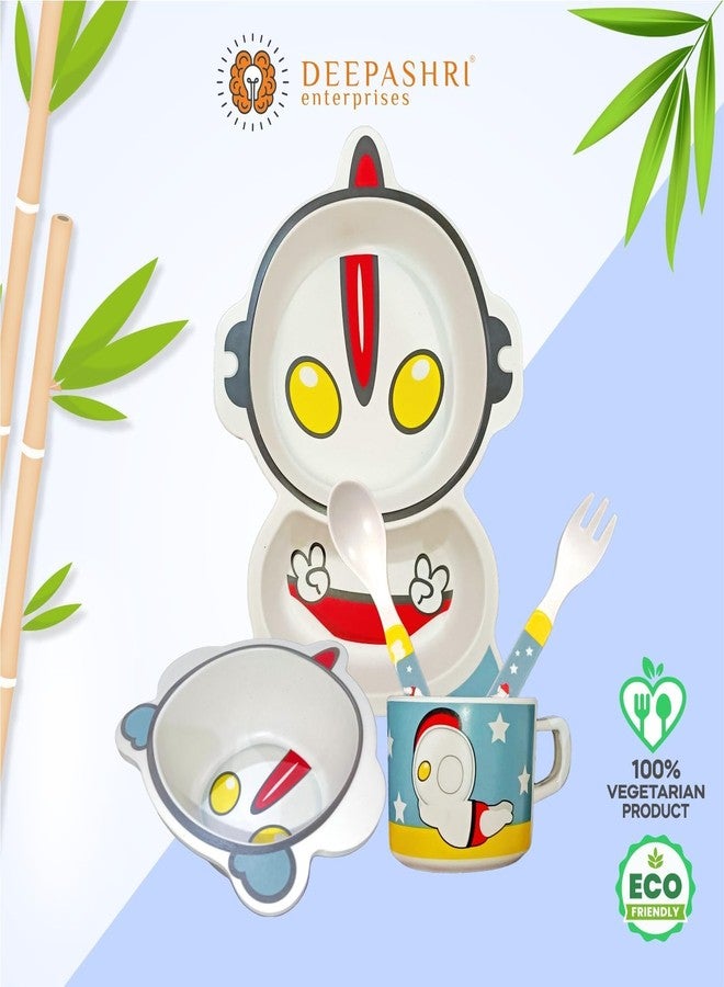 Deepashri™ Set of 2 Bamboo Fibre Dinner Set for Kids - Tableware Set Plate Bowl Cup Fork and Spoon | Feeding Utensils for Kids and Toddlers Eco-Friendly & Biodegradable | 5 Pieces Each. (Alien+Kola) - Image 4