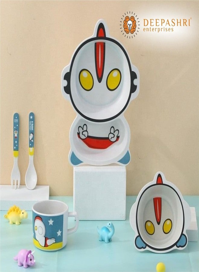 Deepashri™ Set of 2 Bamboo Fibre Dinner Set for Kids - Tableware Set Plate Bowl Cup Fork and Spoon | Feeding Utensils for Kids and Toddlers Eco-Friendly & Biodegradable | 5 Pieces Each. (Alien+Kola) - Image 3