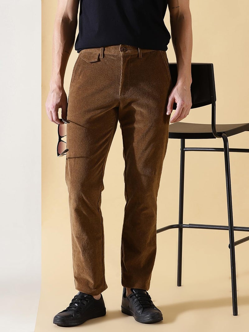 Thomas Scott Men Smart Slim Fit Easy Wash Corduroy Chino Pants (Brown, 38) - Image 4
