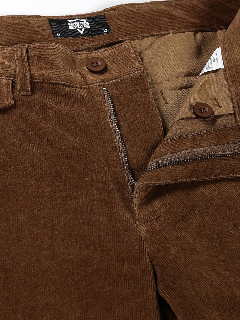 Thomas Scott Men Smart Slim Fit Easy Wash Corduroy Chino Pants (Brown, 38) - Image 2