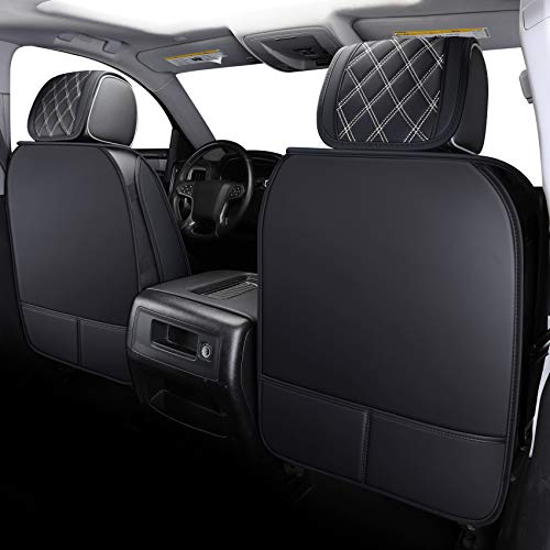 Aierxuan Front Seat Covers Chevy Silverado GMC Sierra Pickup Trail Boss Z71 Custom Fit 2007-2024 1500 2500HD 3500HD Crew Double Extended Cab Waterproof Leather Seat Protectors(2 PCS Front, Black-White) - Image 3