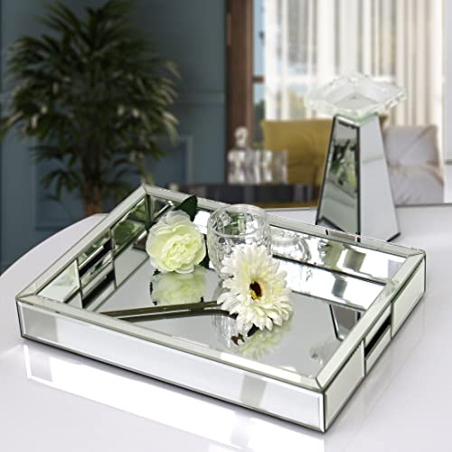 QMDECOR Rectangle Silver Mirror Decorative Tray Size 11” Length x 14” Width x 2” Height, Mirrored Vanity Organizer with Hand, Markup Perfume Jewelry Tray for Bathroom Bedroom Dresser Coffee Table qmdecor - Image 4
