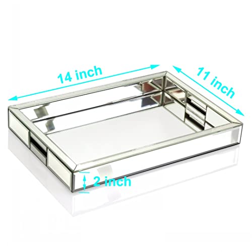 QMDECOR Rectangle Silver Mirror Decorative Tray Size 11” Length x 14” Width x 2” Height, Mirrored Vanity Organizer with Hand, Markup Perfume Jewelry Tray for Bathroom Bedroom Dresser Coffee Table qmdecor - Image 5