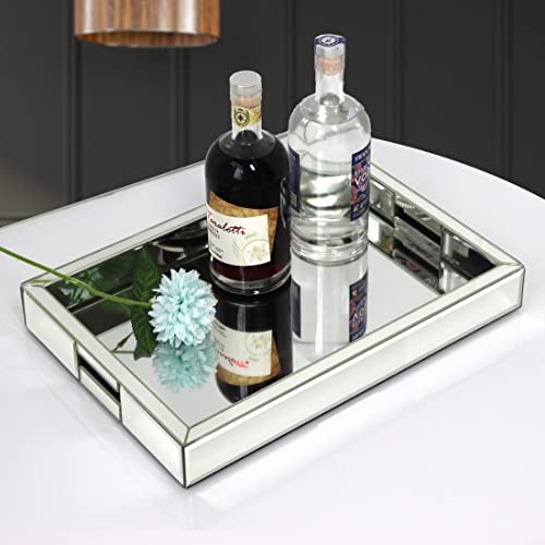 QMDECOR Rectangle Silver Mirror Decorative Tray Size 11” Length x 14” Width x 2” Height, Mirrored Vanity Organizer with Hand, Markup Perfume Jewelry Tray for Bathroom Bedroom Dresser Coffee Table qmdecor - Image 3
