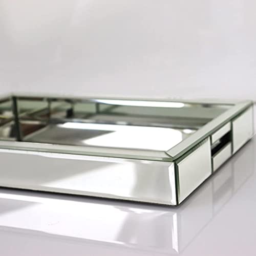 QMDECOR Rectangle Silver Mirror Decorative Tray Size 11” Length x 14” Width x 2” Height, Mirrored Vanity Organizer with Hand, Markup Perfume Jewelry Tray for Bathroom Bedroom Dresser Coffee Table qmdecor - Image 2