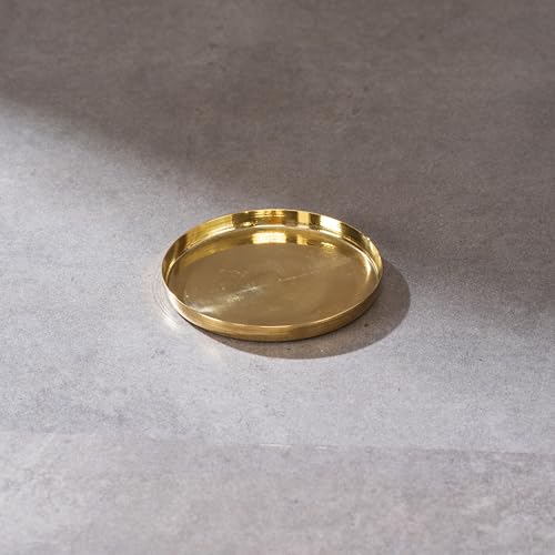 P-TAL Handcrafted Pure Brass Coasters Set of 4 – Plain Golden Finish | Traditional Tableware | 3.54 Inch Round Drink Coasters - Image 2