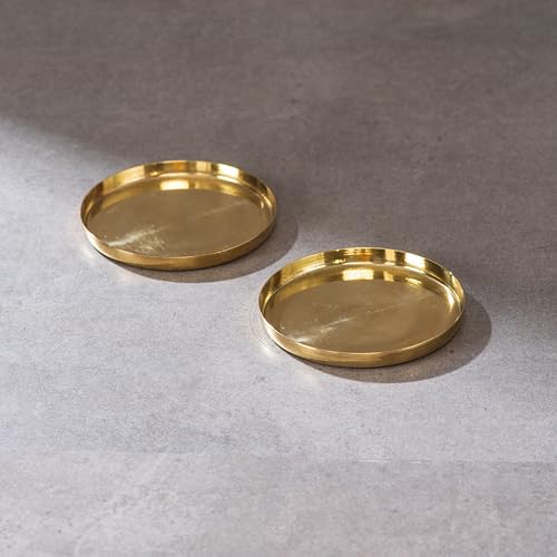 P-TAL Handcrafted Pure Brass Coasters Set of 4 – Plain Golden Finish | Traditional Tableware | 3.54 Inch Round Drink Coasters - Image 4