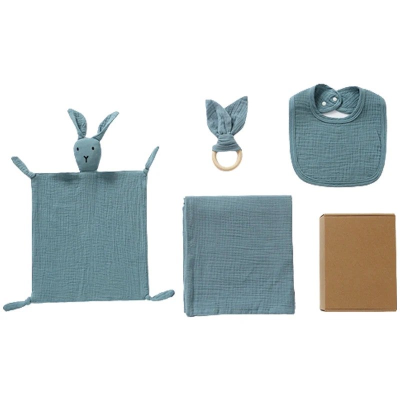 Bluejw 100% Cotton Muslin Swaddle Blanket Set: Bunny Teether Toy & Bibs - Newborn Swaddlers Gift - Image 5