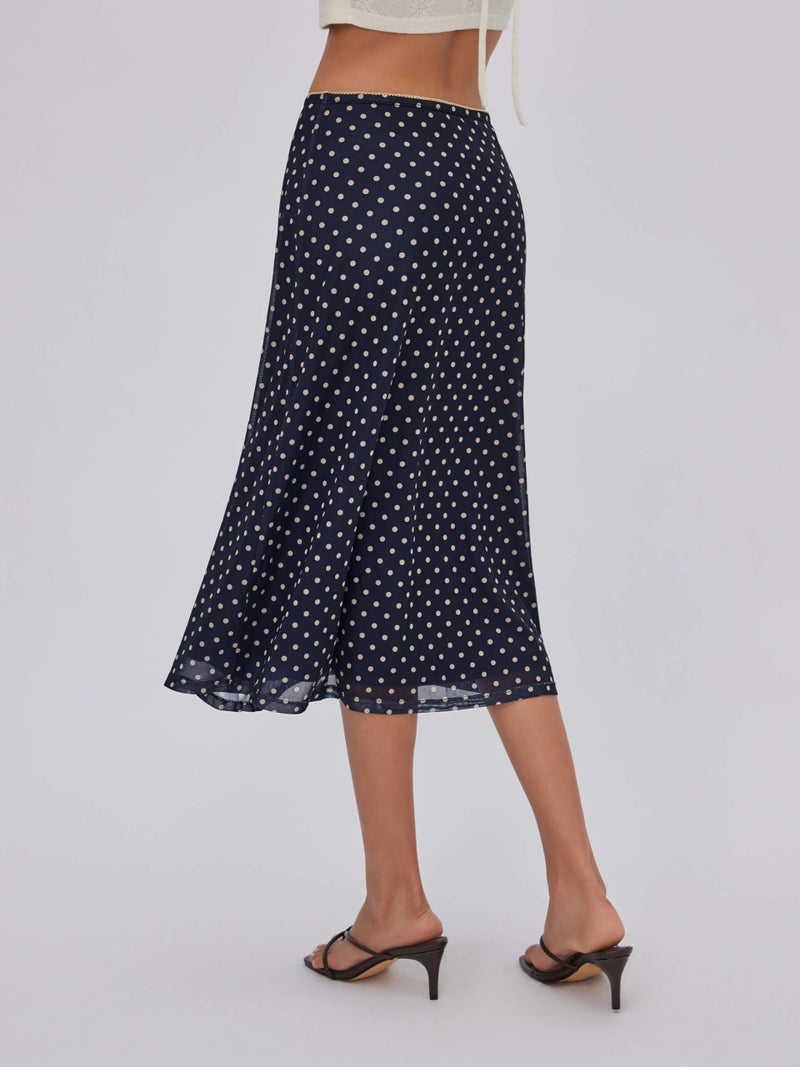 CIDER Womens Polka Dot Skirts Mesh High Waist Boho Flowy Long Midi Skirts Blue - Image 5