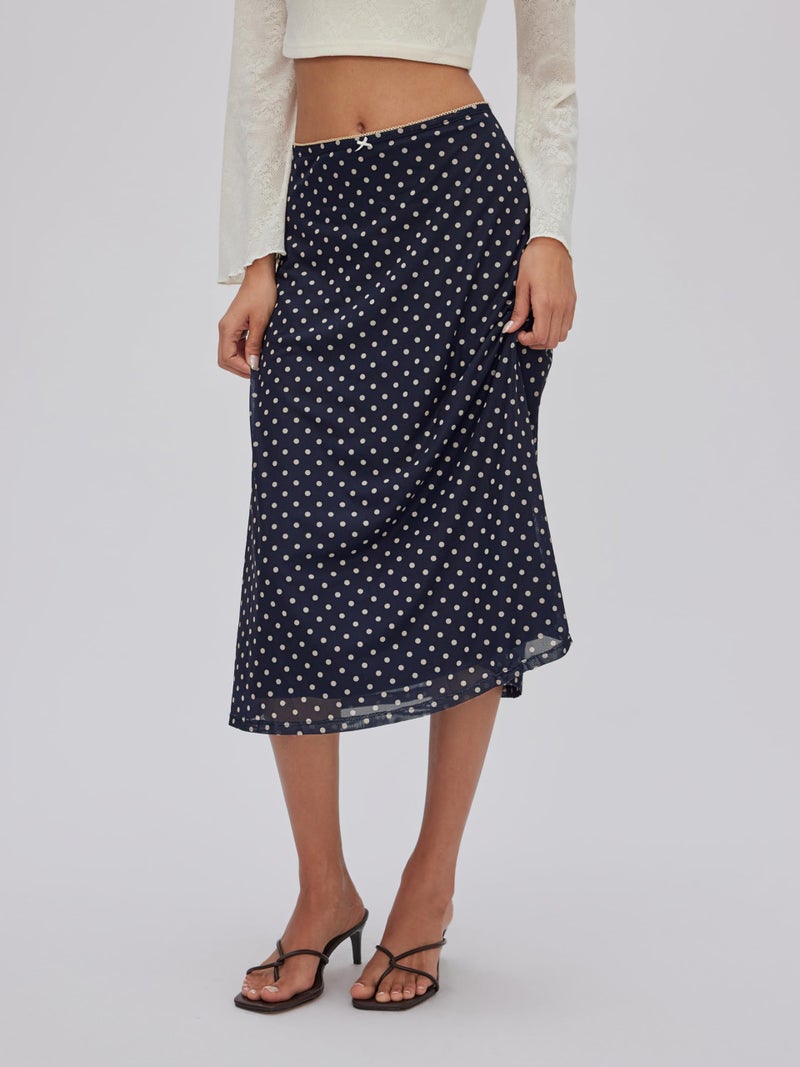CIDER Womens Polka Dot Skirts Mesh High Waist Boho Flowy Long Midi Skirts Blue - Image 3