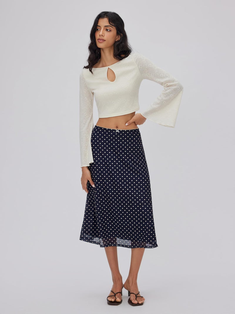 CIDER Womens Polka Dot Skirts Mesh High Waist Boho Flowy Long Midi Skirts Blue - Image 2