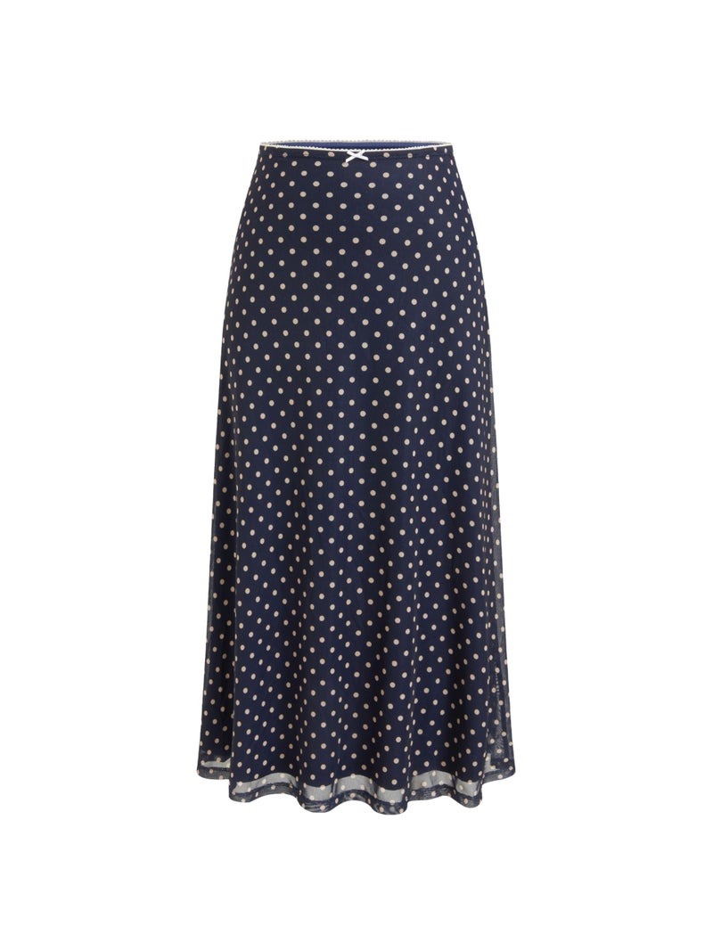 CIDER Womens Polka Dot Skirts Mesh High Waist Boho Flowy Long Midi Skirts Blue - Image 1