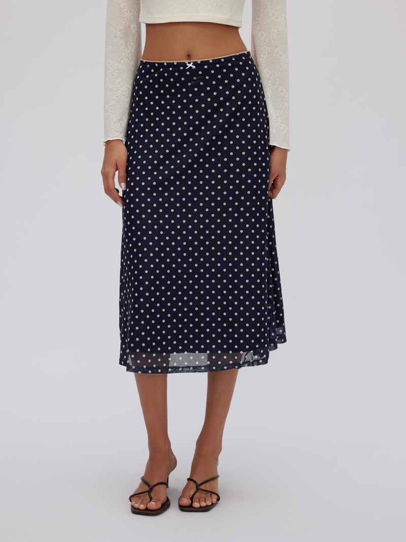 CIDER Womens Polka Dot Skirts Mesh High Waist Boho Flowy Long Midi Skirts Blue - Image 4