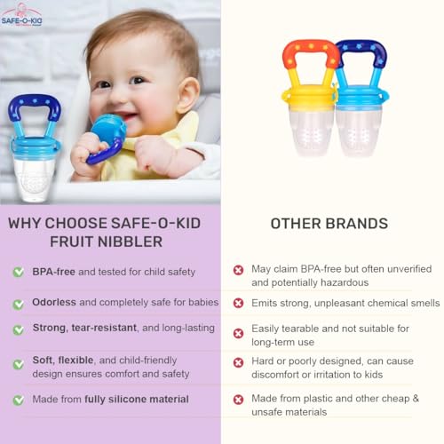 Safe-O-Kid Baby Fruit Nibbler/Pacifier - BPA-Free, 100% Pure Silicone, Teether for Baby | Soft Pacifier & Teether for Infants - Assorted - Image 2