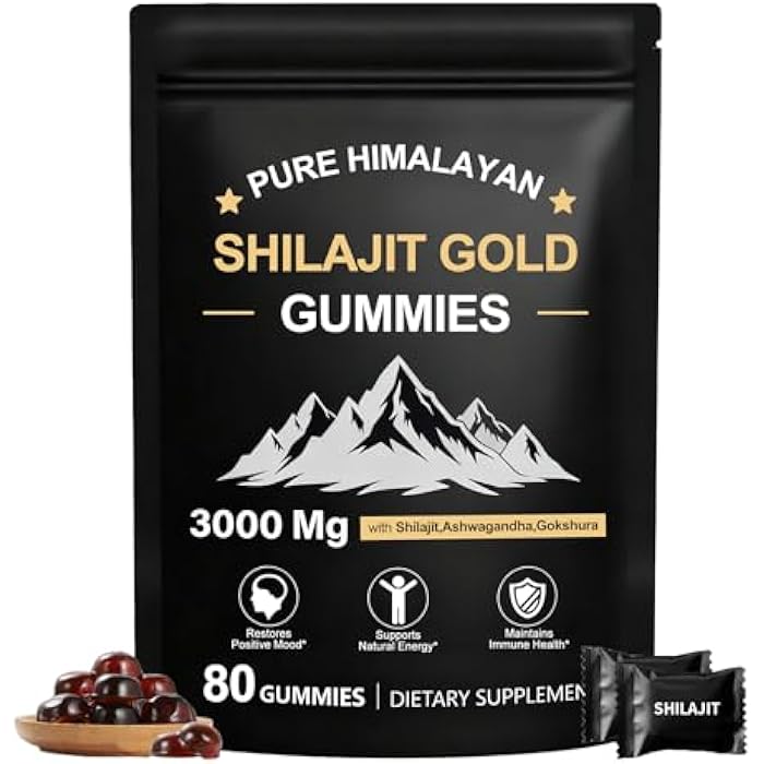 Shilajit Gummies for Men & Women, Rich in Ashwagandha Gaulshura Fulvic Acid 85 Micronutrients, No Added Sugar Non-GMO 100% Natural Organic, Energy Support & Overall Health, 80 Gummies - Image 1