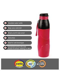 Cello Puro Steel-X Lexus Insulated  Water Bottle, Drinking water bottles suitable for gym, office, school, and travel 600ml,Stainless Steel, Red  - Image 2