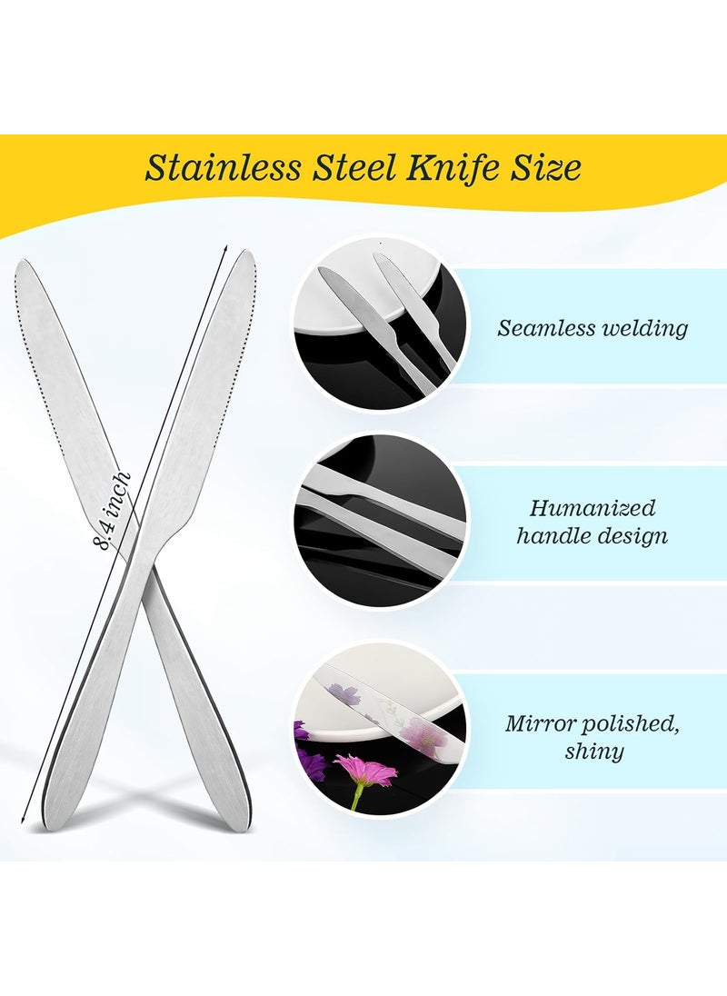 Nuenen Nuenen 200 Pcs Dinner Knives Set 84 Inches Serrated Table Knives Durable Stainless Steel Butter Steak Silverware Bulk for Home Restaurant Kitchen Dishwasher Safe and Mirror Polished  - Image 2
