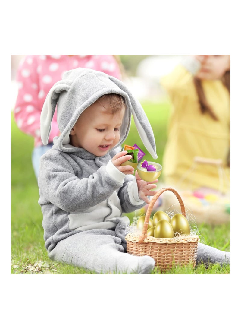 SOLARAE 24 قطعة من البيض المعدني الذهبي بيض بلاستيكي فارغ مثالي لصيد بيض عيد الفصح مفاجأة بيض عيد الفصح حفلة تيم فافور صيد سلة الحلوى - Image 2