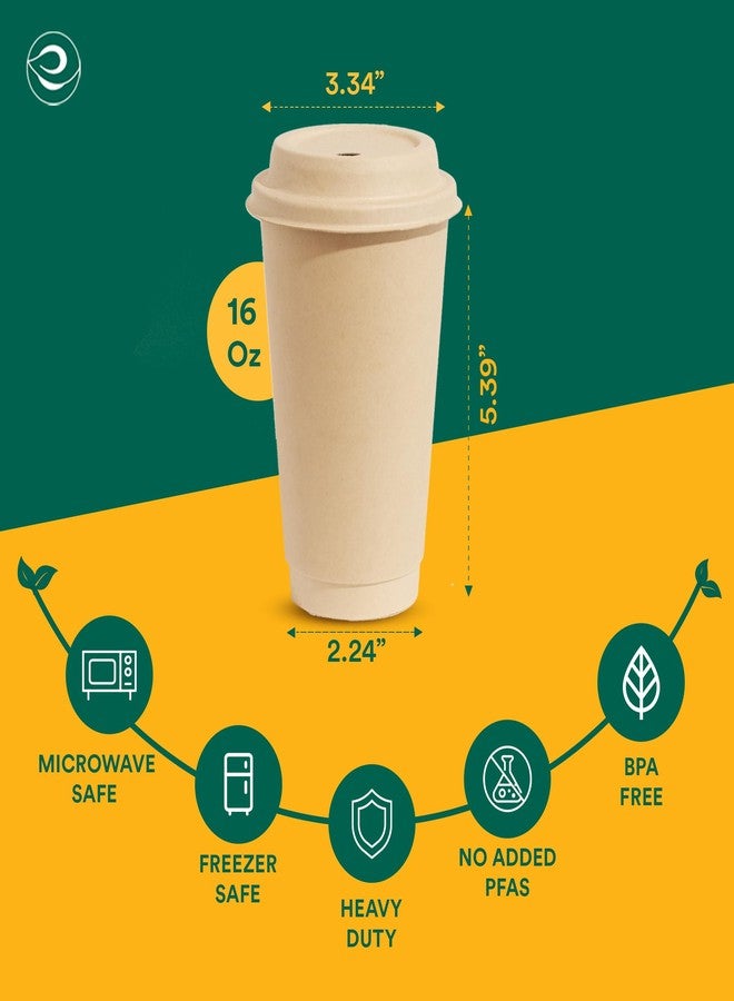 ECO SOUL 100 Pack 16 oz Disposable Coffee Cups with Lids Eco-Friendly, Biodegradable, Compostable, Leak-free & Sturdy To Go Hot Drink Cup for Tea, Chocolate Party Travel Cafe Office & Home - Image 2