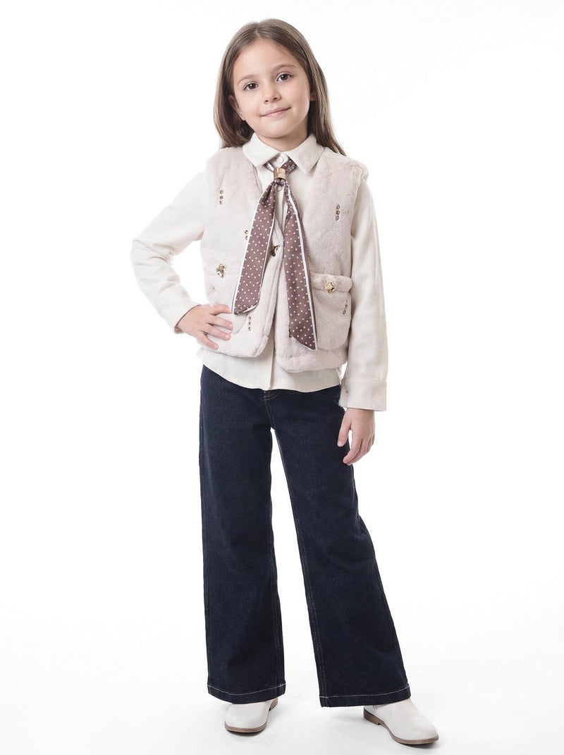 Hamada Tex Girls' three-piece set with scarf, for ages 7 to 14 years, sizes 3953-4953 - Image 2