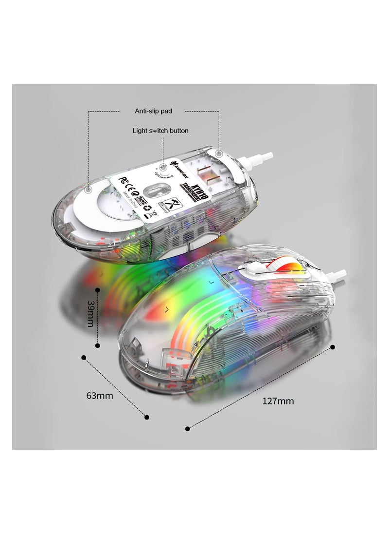 KASTWAVE - Clear Wired USB Gaming Mouse, Transparent Shell Computer Mice with 12800 Max DPI, 3D RGB Backlit, High Precision (White) - Image 1