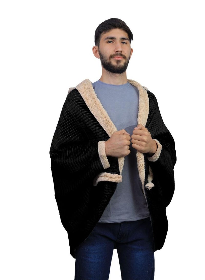 Brides Long winter fur shawl, engraved with soft stripes on the inside, free size - black - Image 1