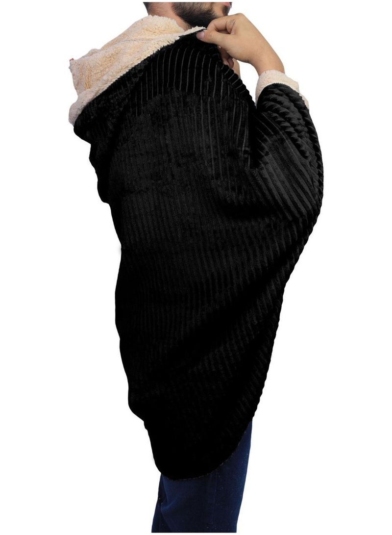 Brides Long winter fur shawl, engraved with soft stripes on the inside, free size - black - Image 2