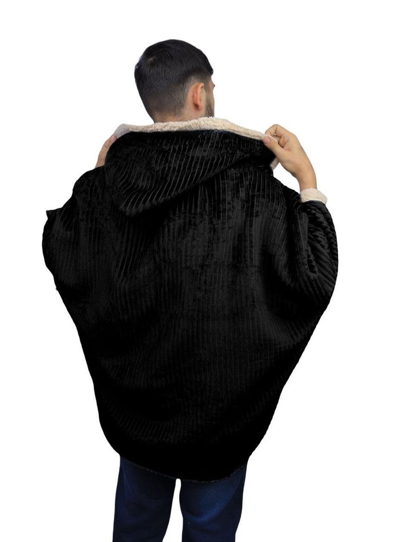 Brides Long winter fur shawl, engraved with soft stripes on the inside, free size - black - Image 4