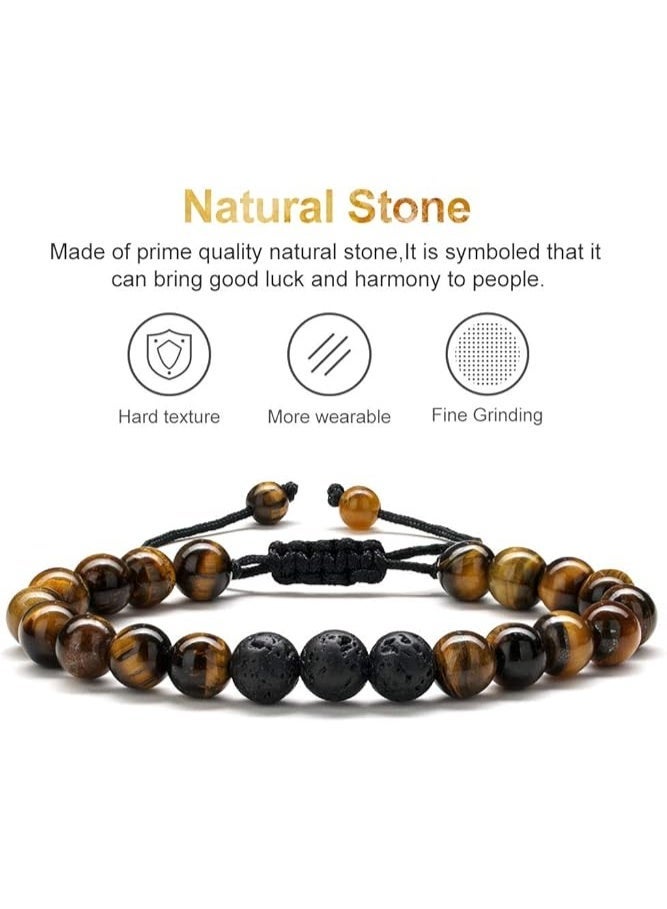 Beaded Bracelets for Mens Gifts - Natural Stone 8mm Tiger Eye Matte Agate Lava Rock Bracelets for Men Teen Boys Birthday Anniversary  Gifts for Men Teens Grandpa（2 PCS） - Image 3
