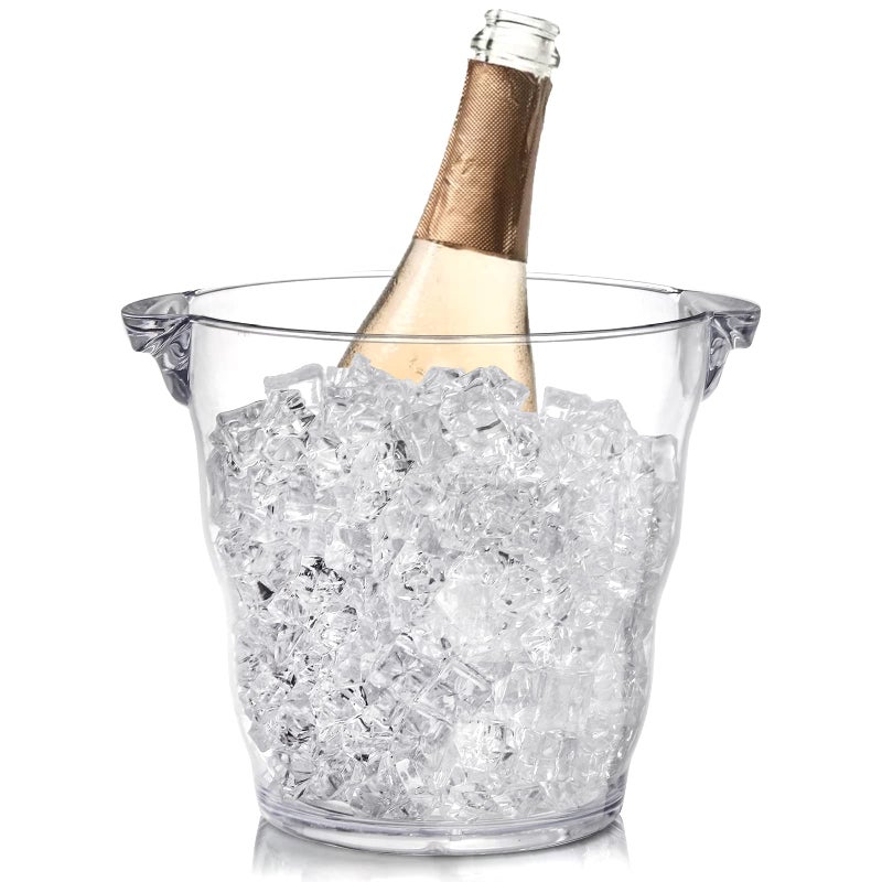Dicunoy Dicunoy Ice Bucket 4 Liter Plastic Champagne Bucket Chiller Thick Clear Beverage Tubs with Handle Thick Wine Cooler Bucket for Bar Home Parties for Wine or Champagne Bottles 